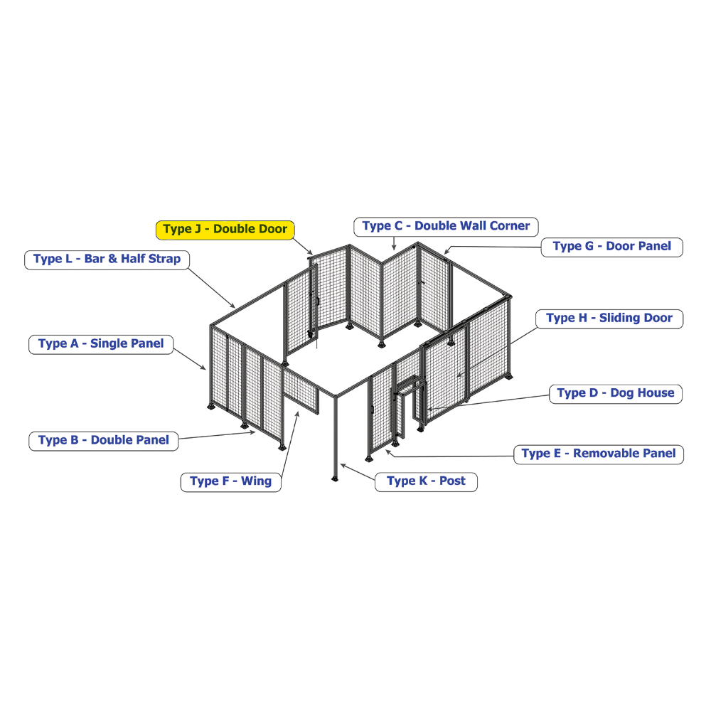 J8-1700-3200-0150-UYMTA DOUBLE PANEL, DOUBLE DOOR-FRAME W/O HEADER-HANDLE RIGHT 1700MM X 3200MM 1" MESH, ASSEMBLED